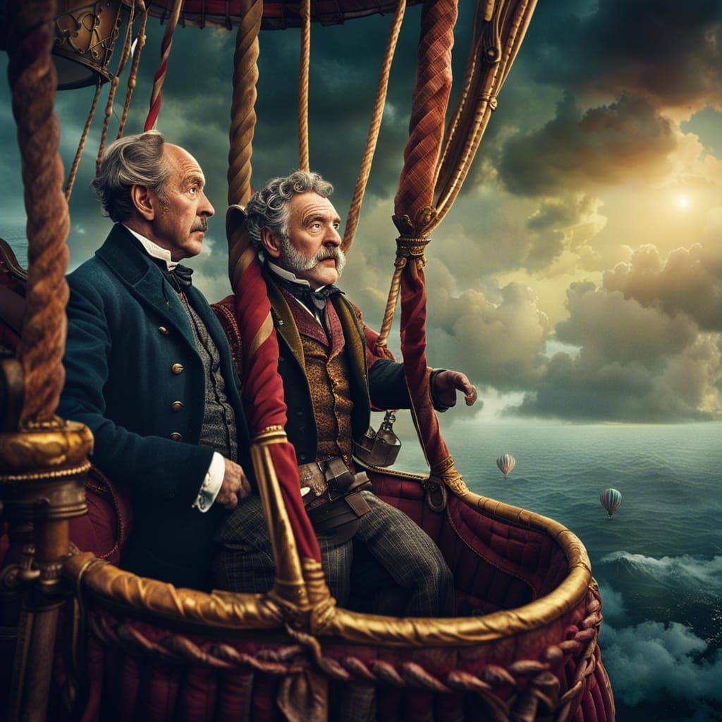 Phileas Fogg in Hot Air Balloon Over Pacific