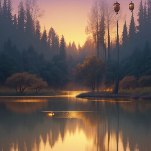 Surreal Twilight Lake Scene in Soft Focus