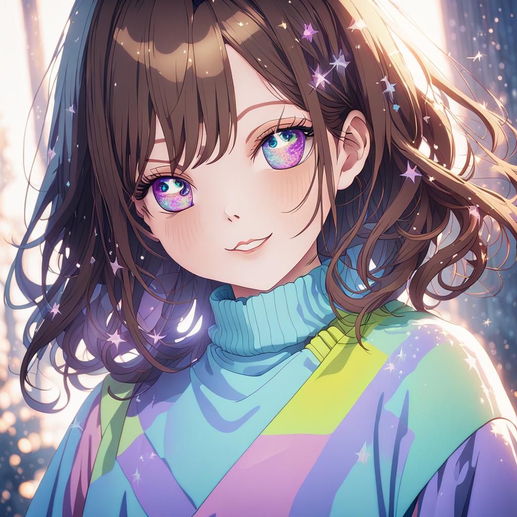 Anime Girl with Purple Eyes in Kawaii Style