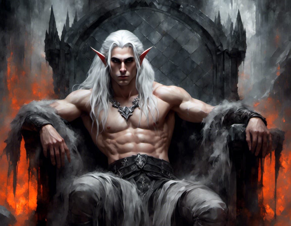 Pale Elf Brooding on Throne in Macabre Style