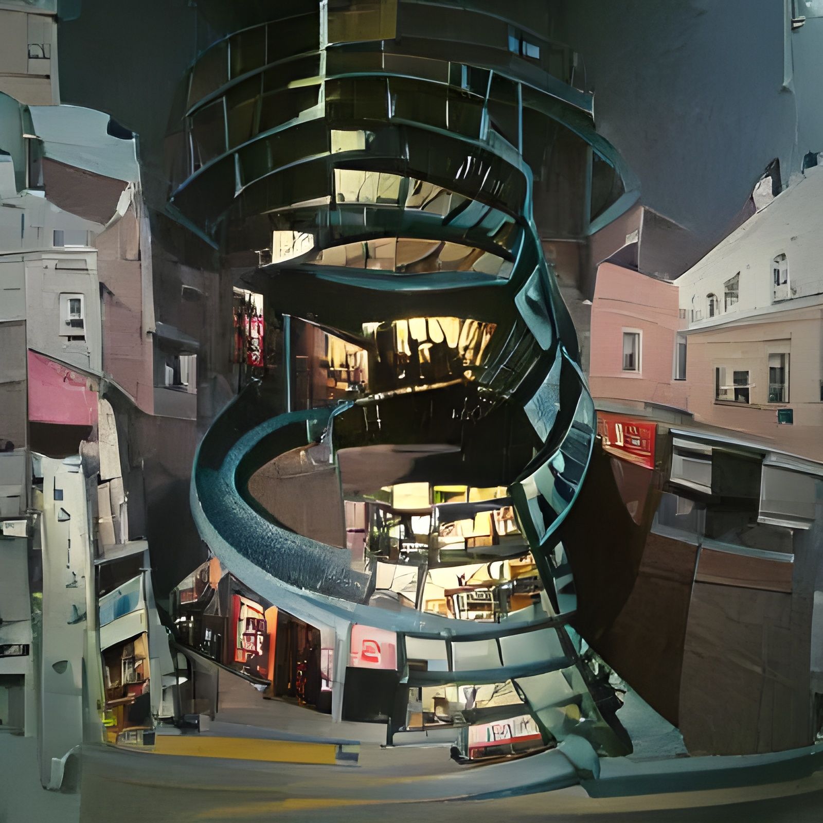 Urban Spiral Staircase to Mysterious Darkness