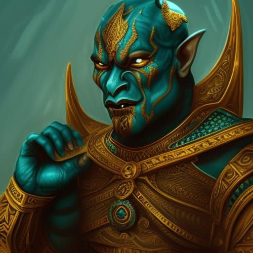 Teal Orc Noble in Montenegrin Aesthetic