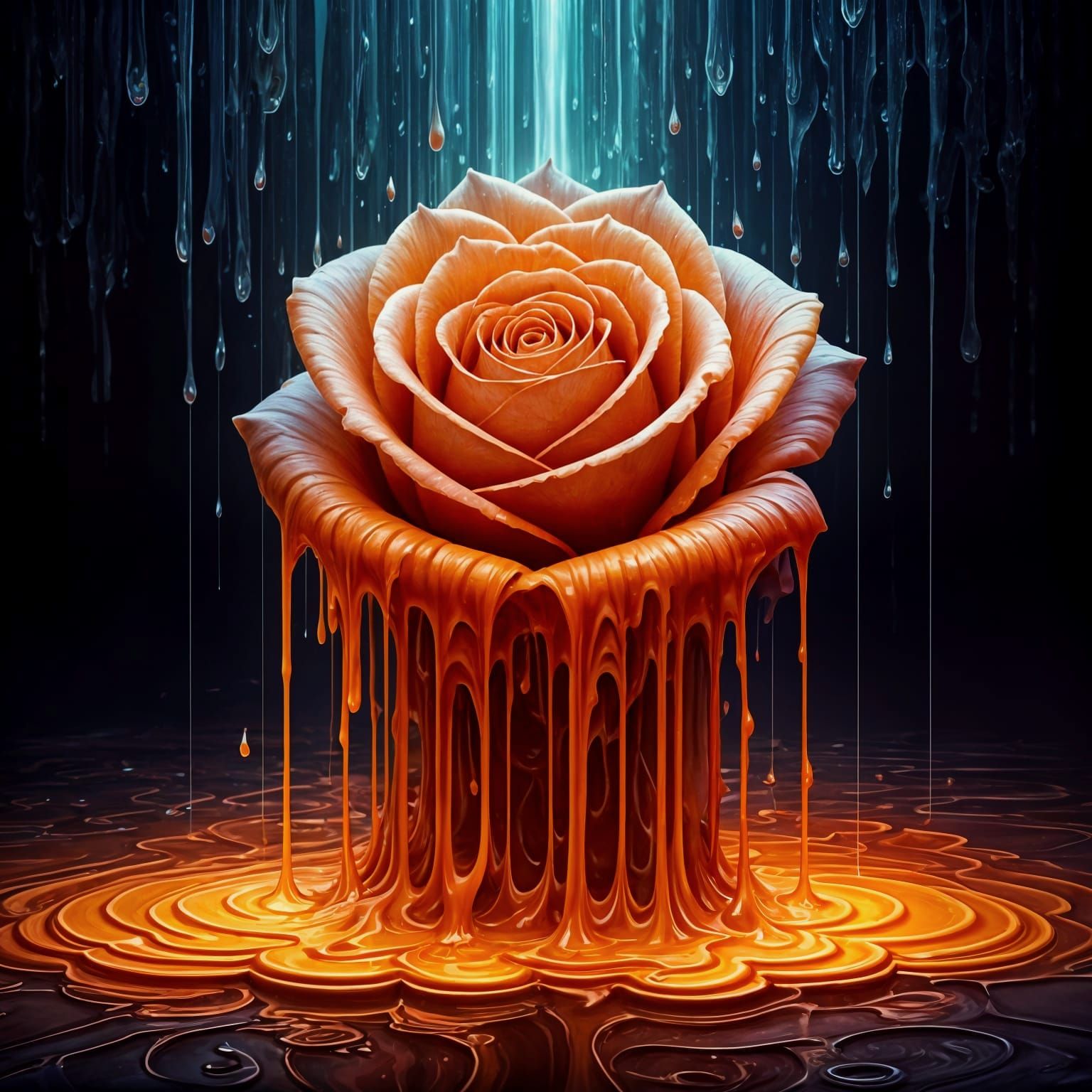 Melting Liquid Wax Rose in a Fantasy Forest