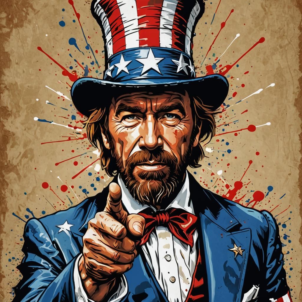 Chuck Norris as Uncle Sam Pop Art Poster