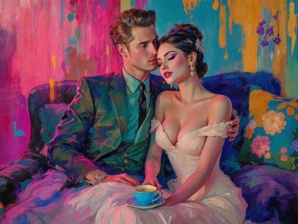 Salon Scene in Hyperreal Impasto Style