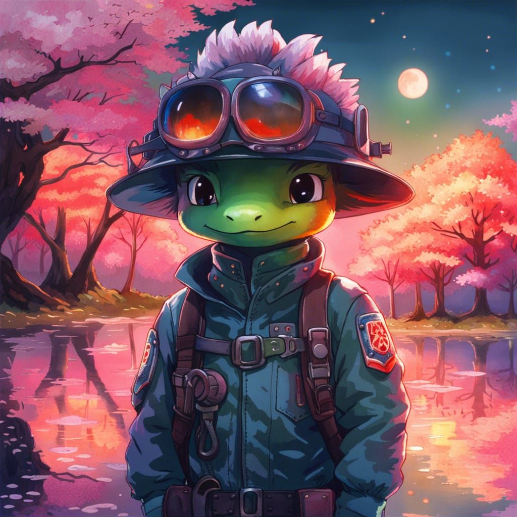 Anime Dragon Fireman in Tranquil Lake Landscape