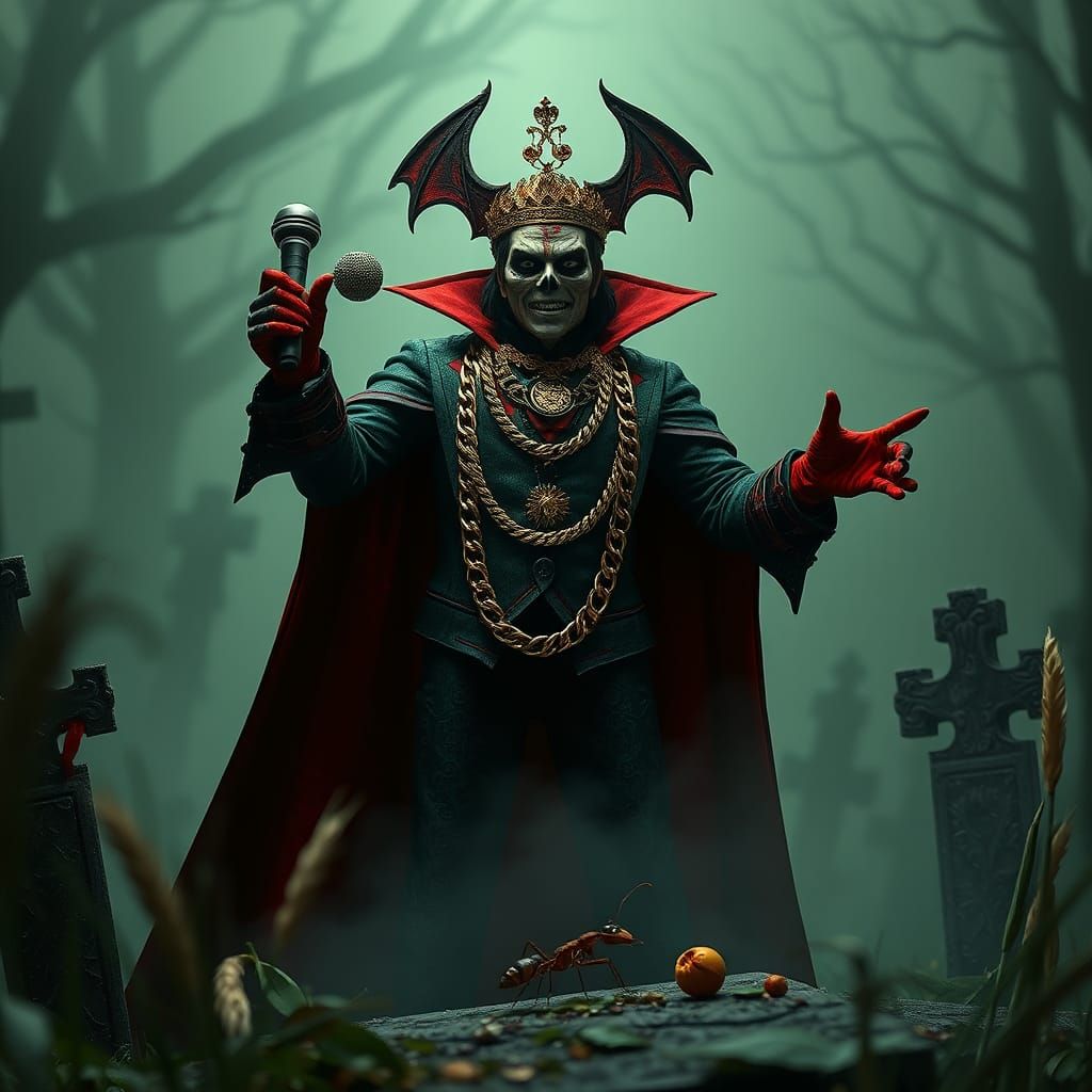 Dracula Rapper in Graveyard: Gothic Unreal Engine Art