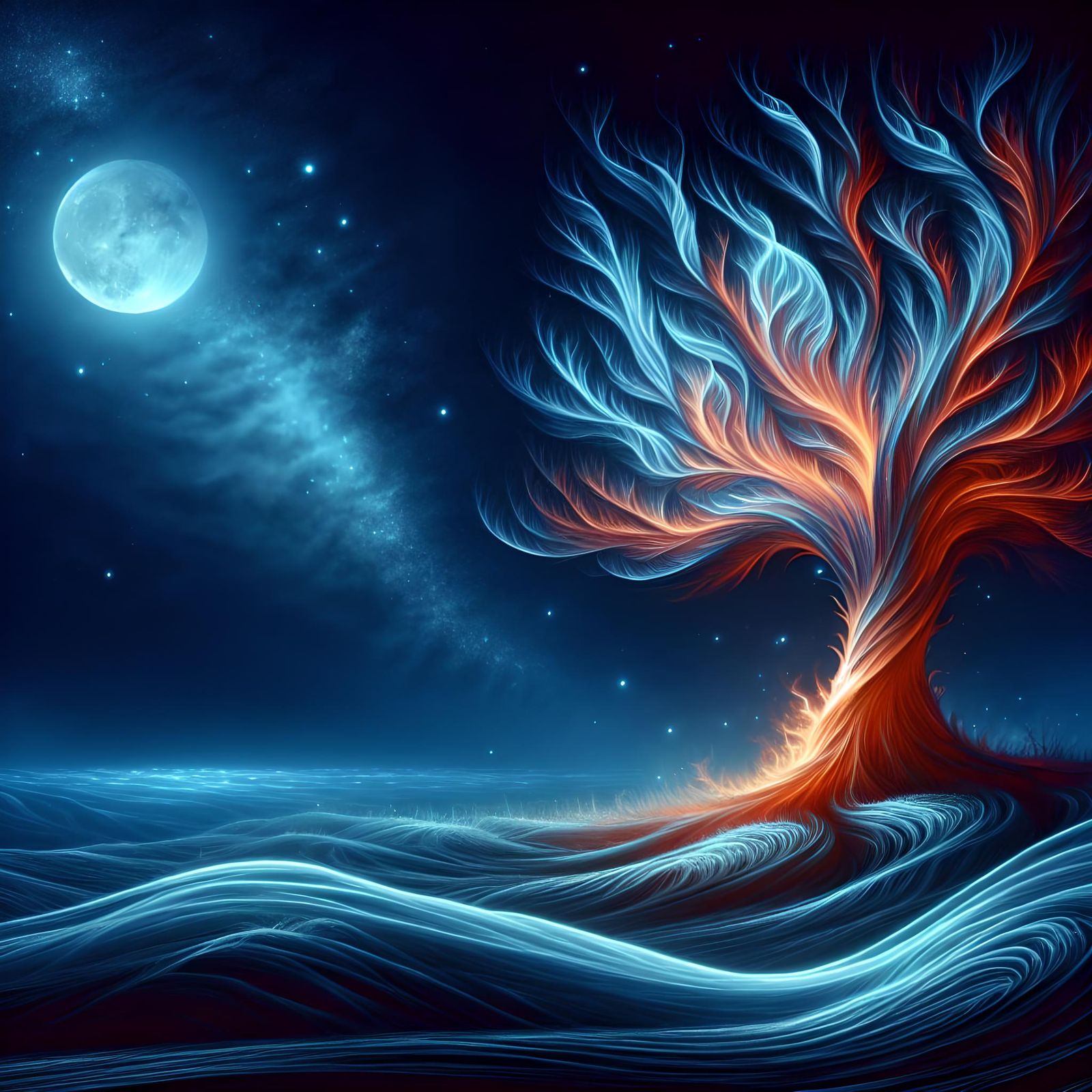 Dragon Tree in Moonlight: A Macabre Fantasy Scene