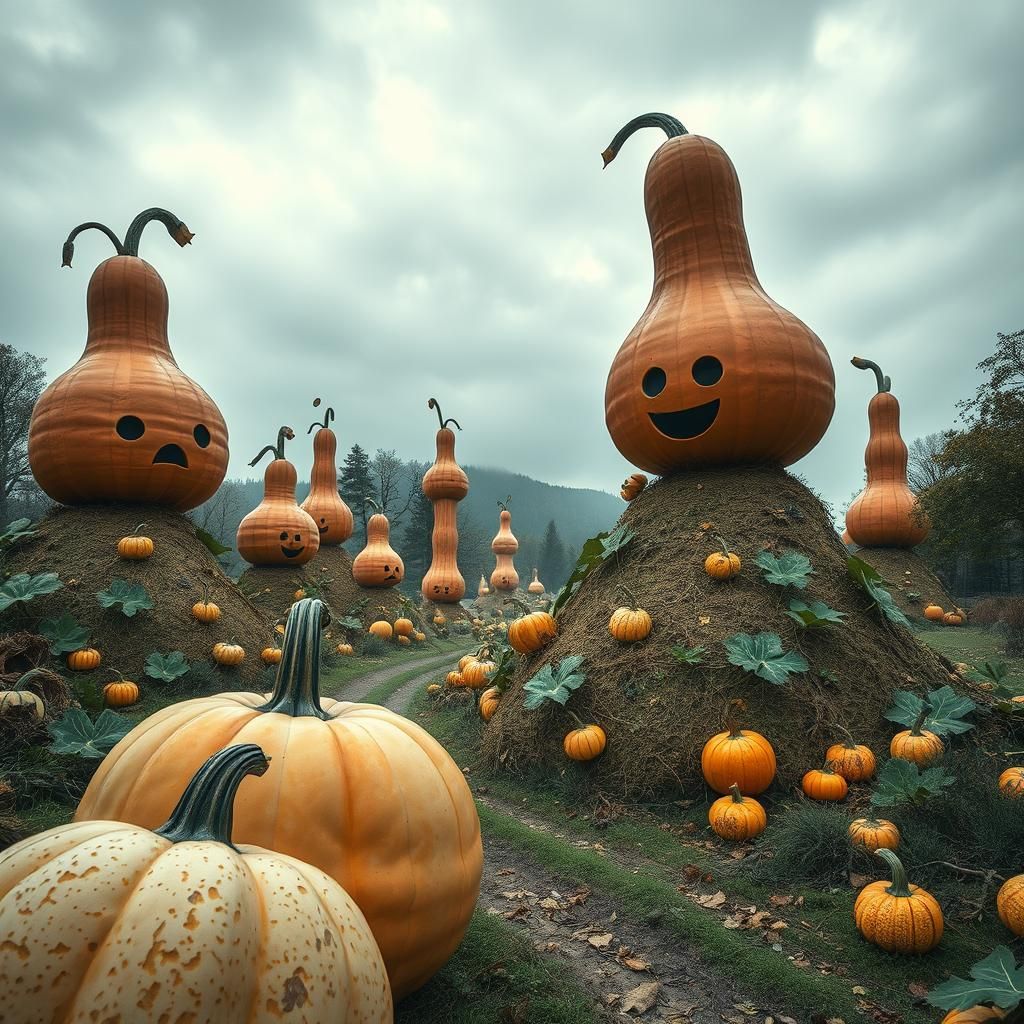 Whimsical Gourd Landscape Harvest Festival