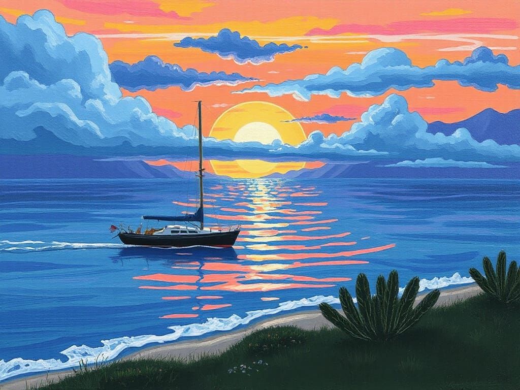 Summer Nights by the Sea: A Tranquil AI Image