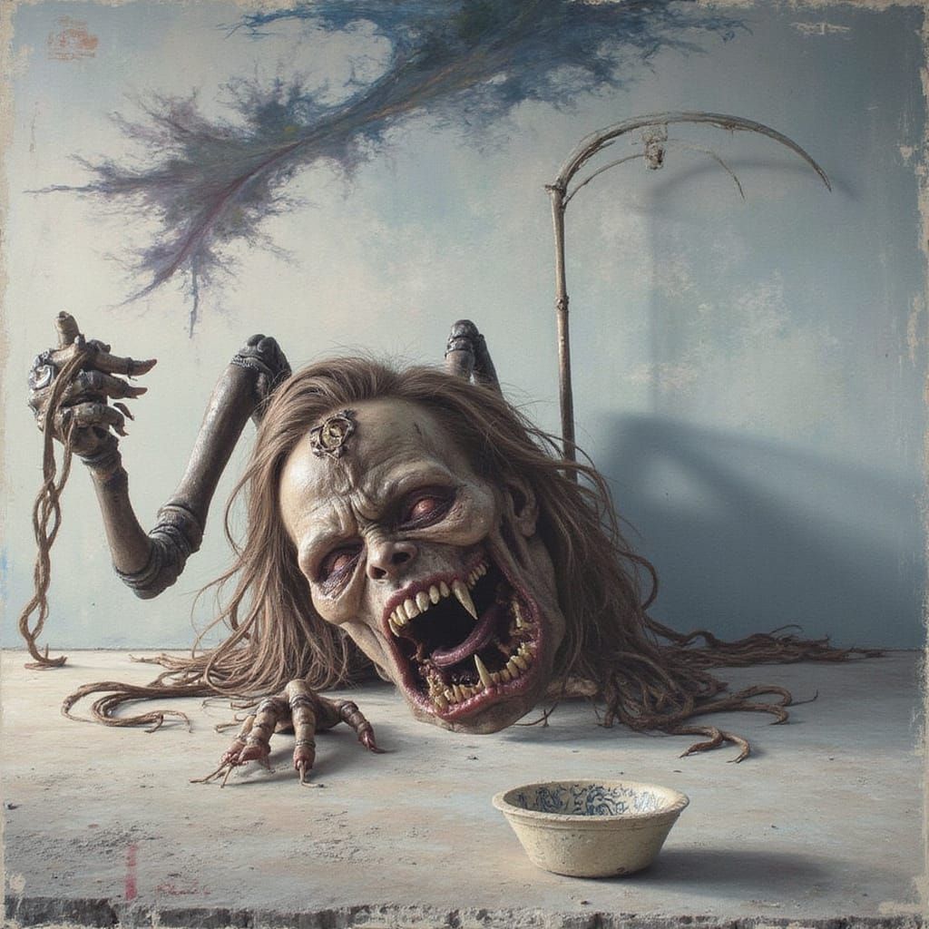 Grotesque Demon in Biomechanical Expressionist Style