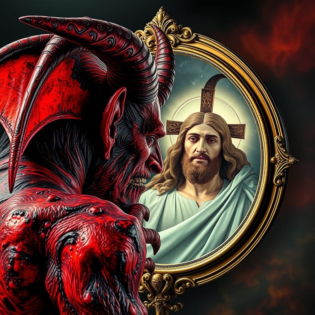 Surreal Demon Confronts Divine Reflection in Salvador Dali I...