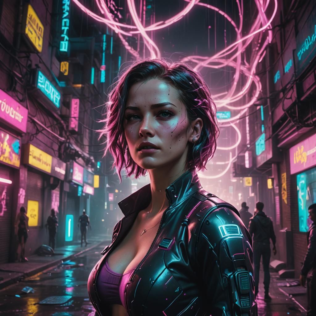 Cyberpunk 2099: Woman Gets Implants in Neon Cityscape