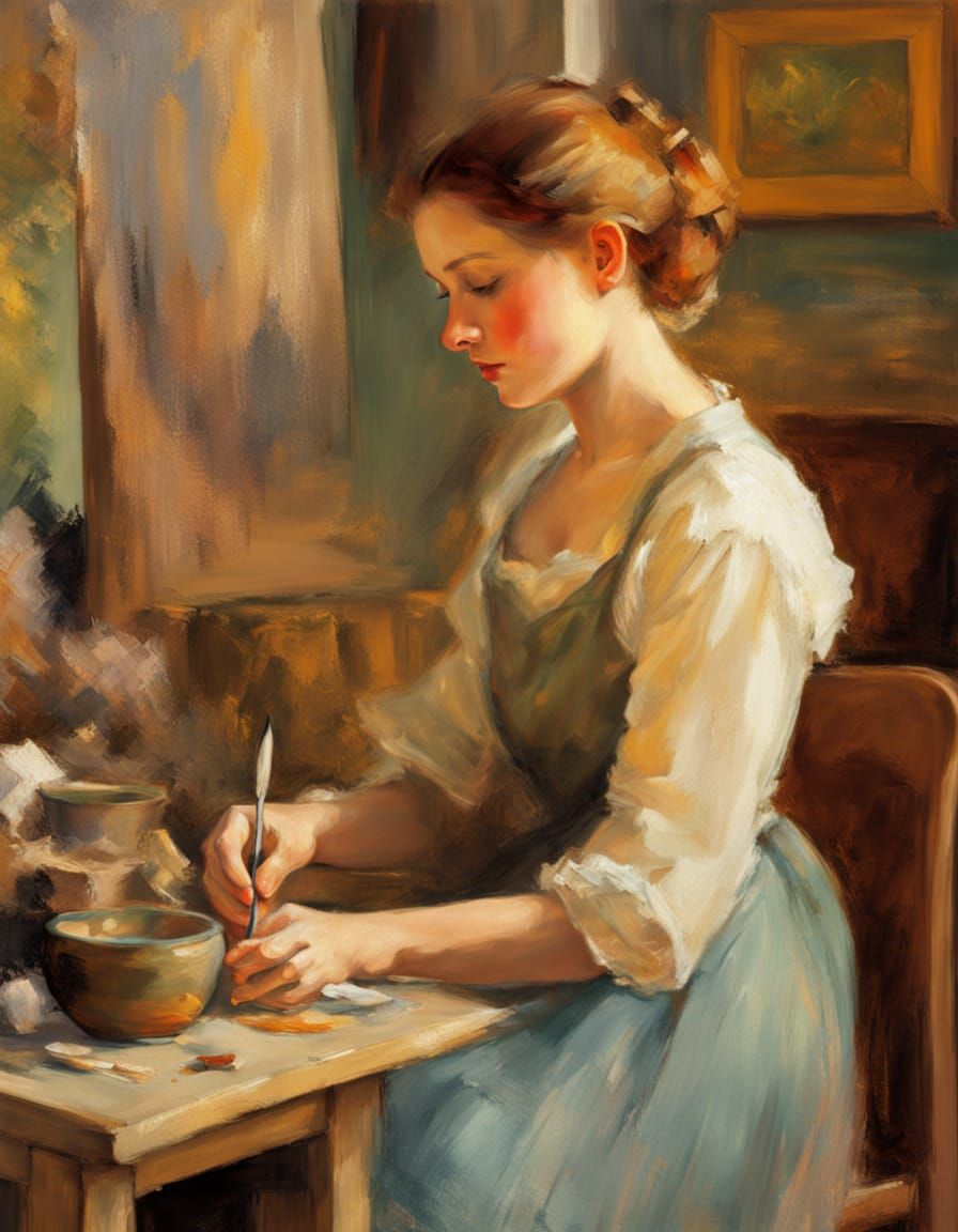 Sculptor at Work in an Impressionist Artist's Studio