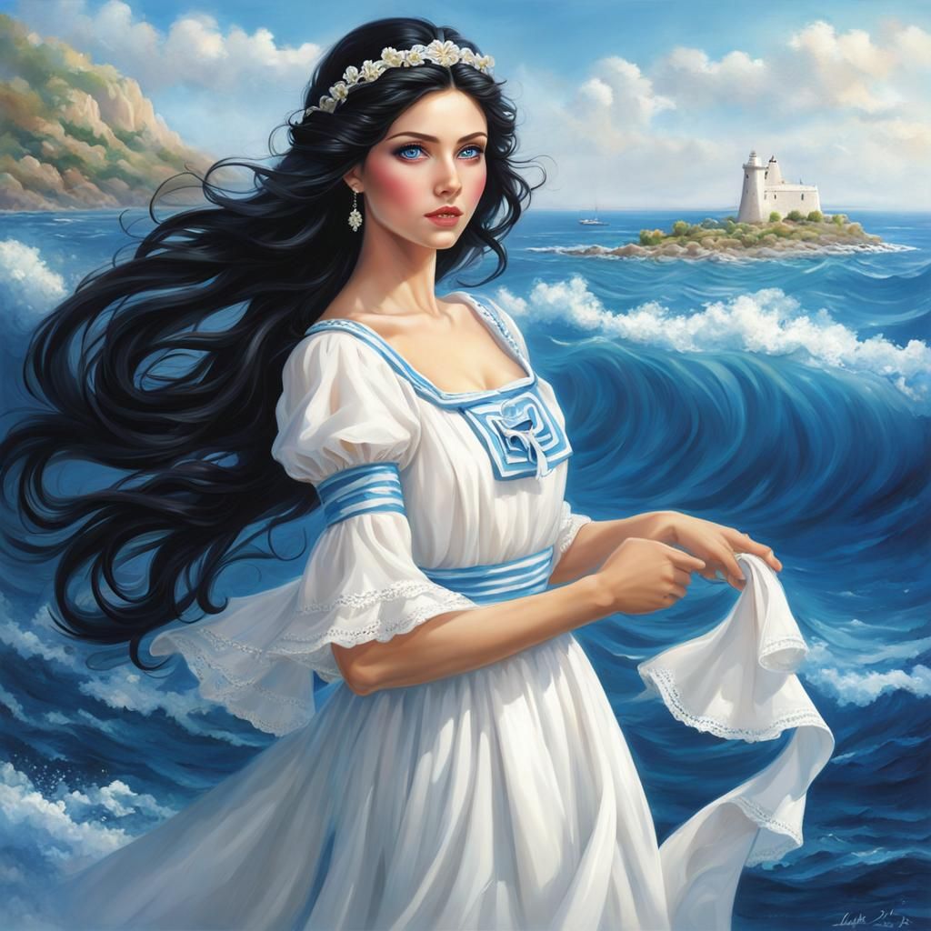 Realistic Greek Sea Maiden with Blue Eyes
