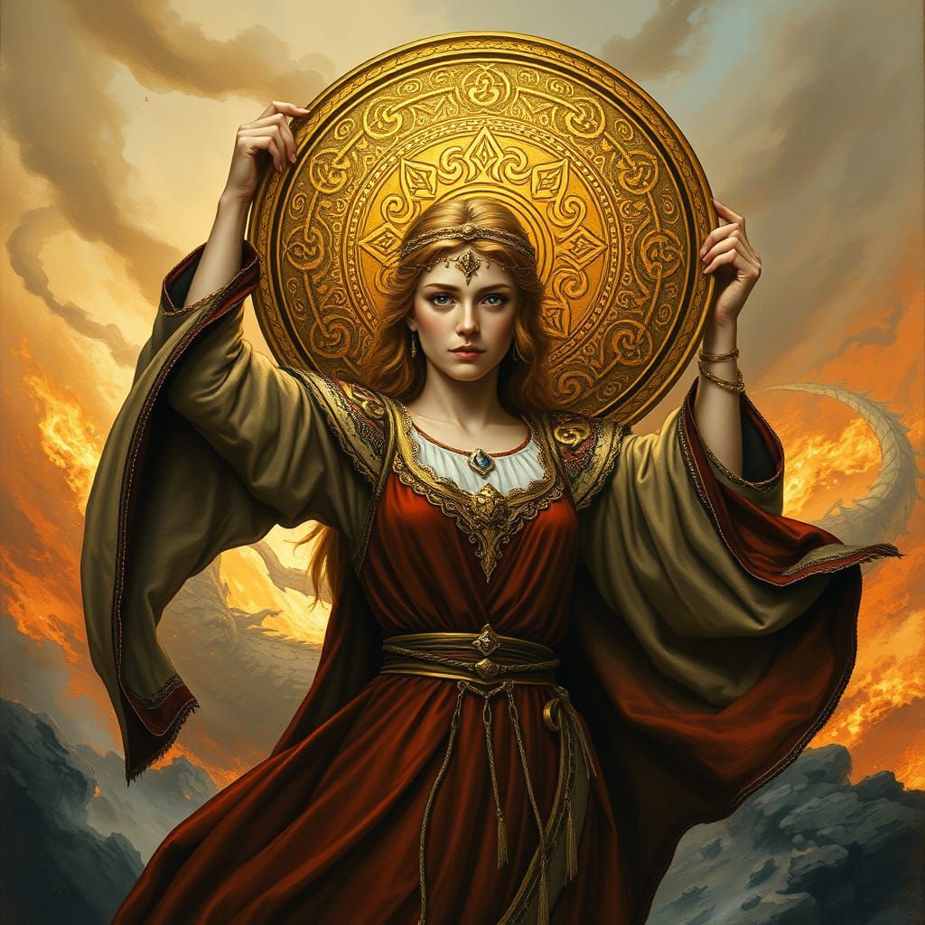 Medieval Maiden in Dragon's Shadow, in a Slavic-Inspired Sty...