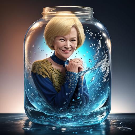Attractive Elder Woman Hiding in Jar, Hyperrealistic Splash ...