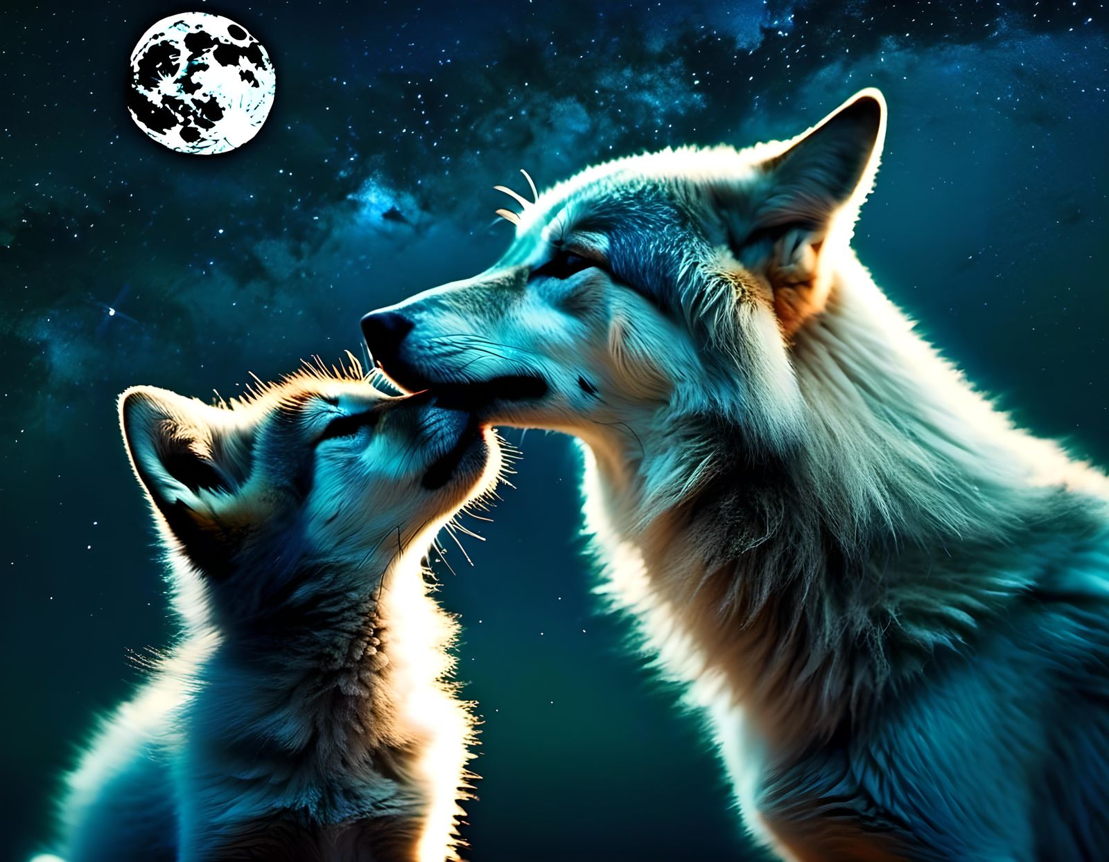 Wolf Mother and Pup Double Exposure Portrait