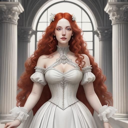 Woman in White Gown: Victorian Digital Illustration