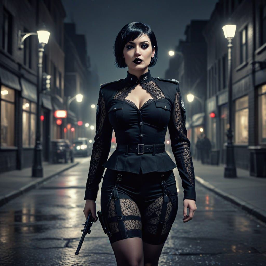 Gothic Policewoman on Night Patrol