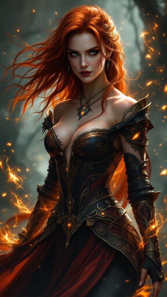 Triss Merigold in Dark Fantasy Sorceress Attire, Embodying M...