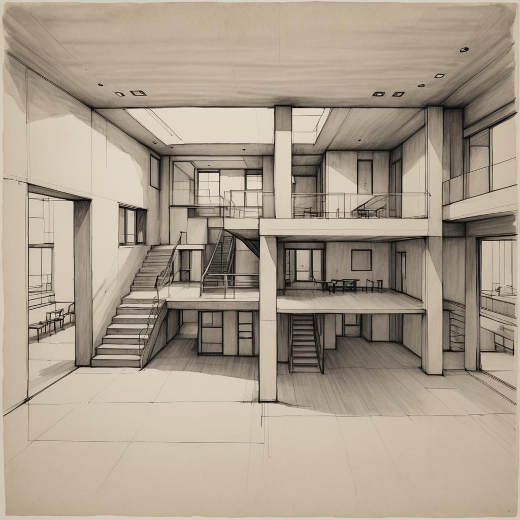 Modern Open House Sketch in Quito School Style