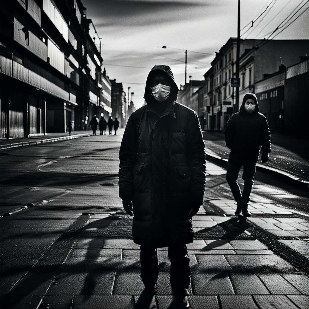 Monochrome Street Photography of Masked People in Pandemic