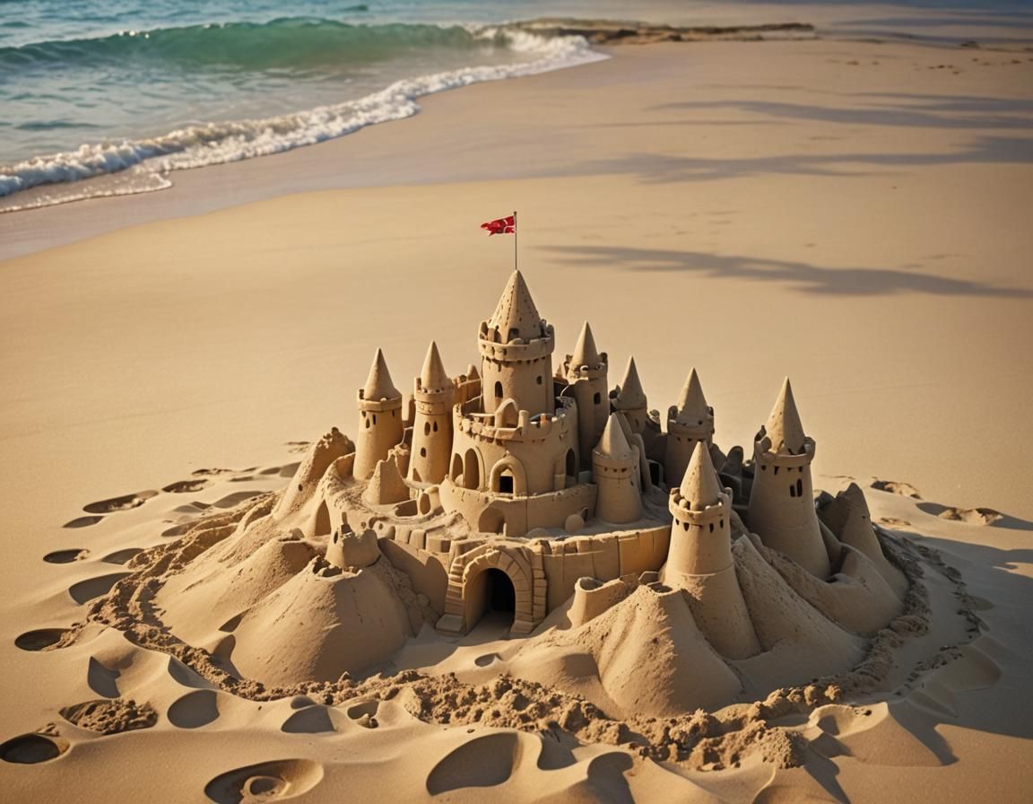 Cute Sandcastle on Hawaiian Beach, Digital Painting