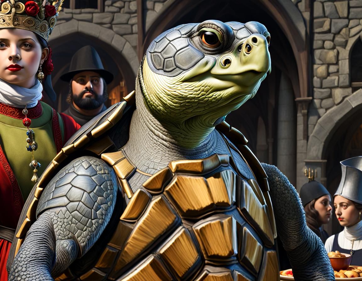 Anthropomorphic Turtle Lady in Medieval Market