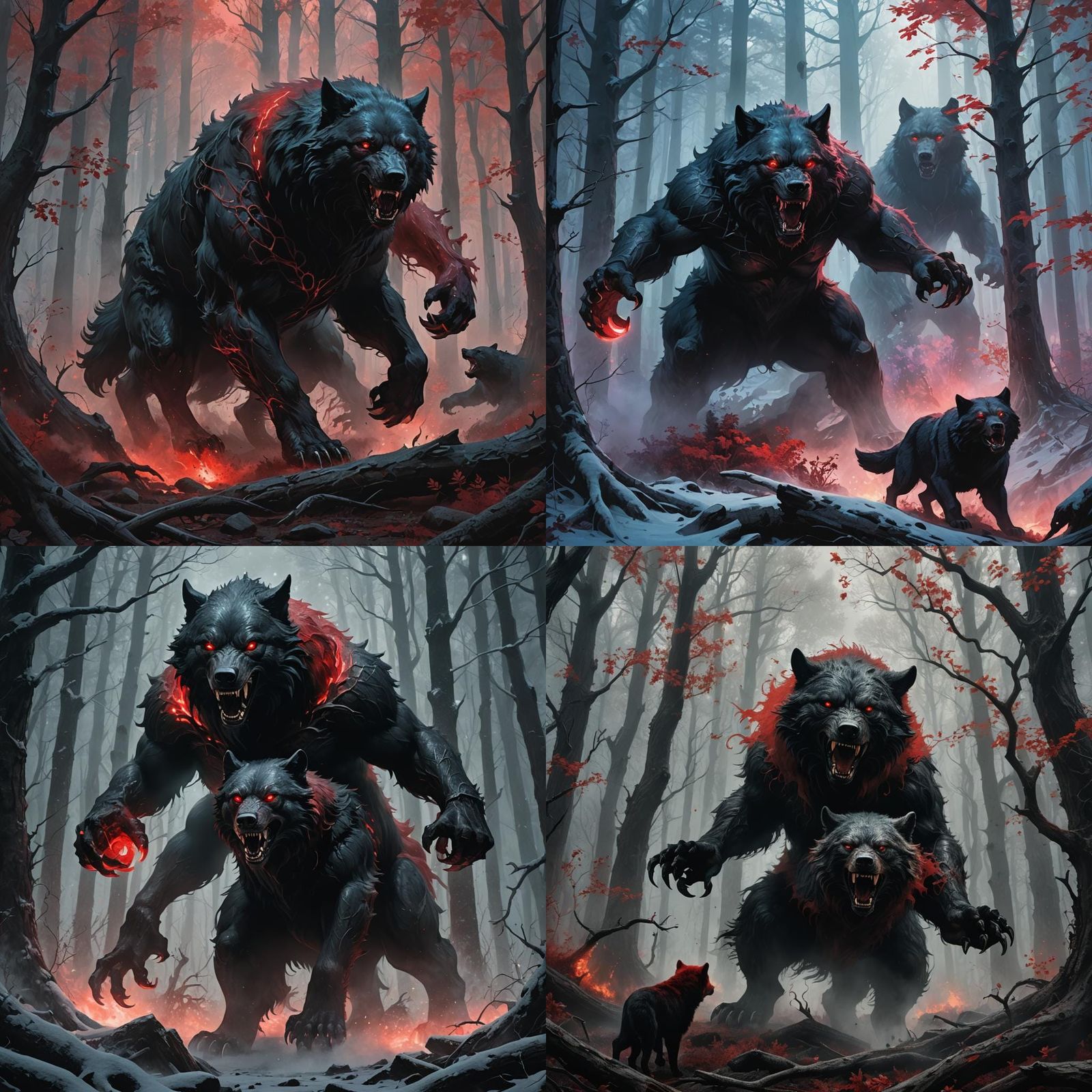 Iron Wolf vs Red Bear in Ghostly Forest
