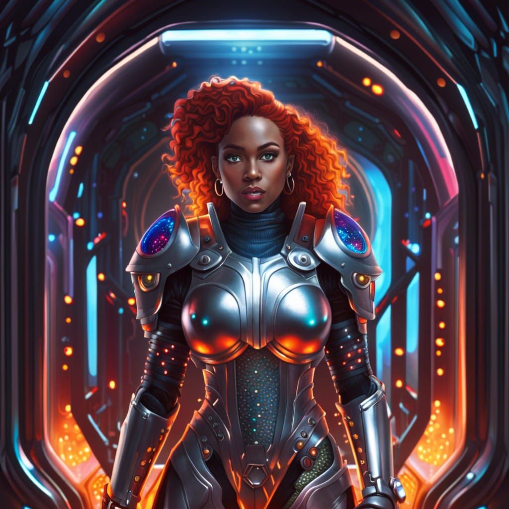 Girl in Futuristic Armor with Lava Lamp