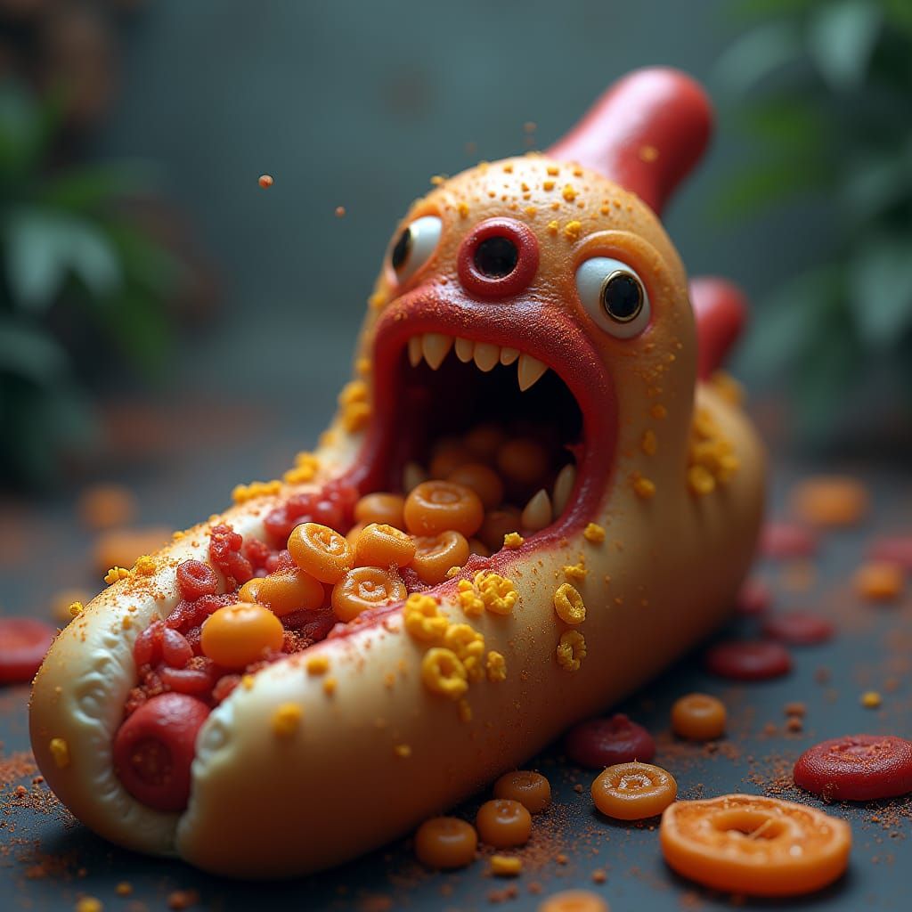 Scared Hot Dog in Detailed Matte Painting