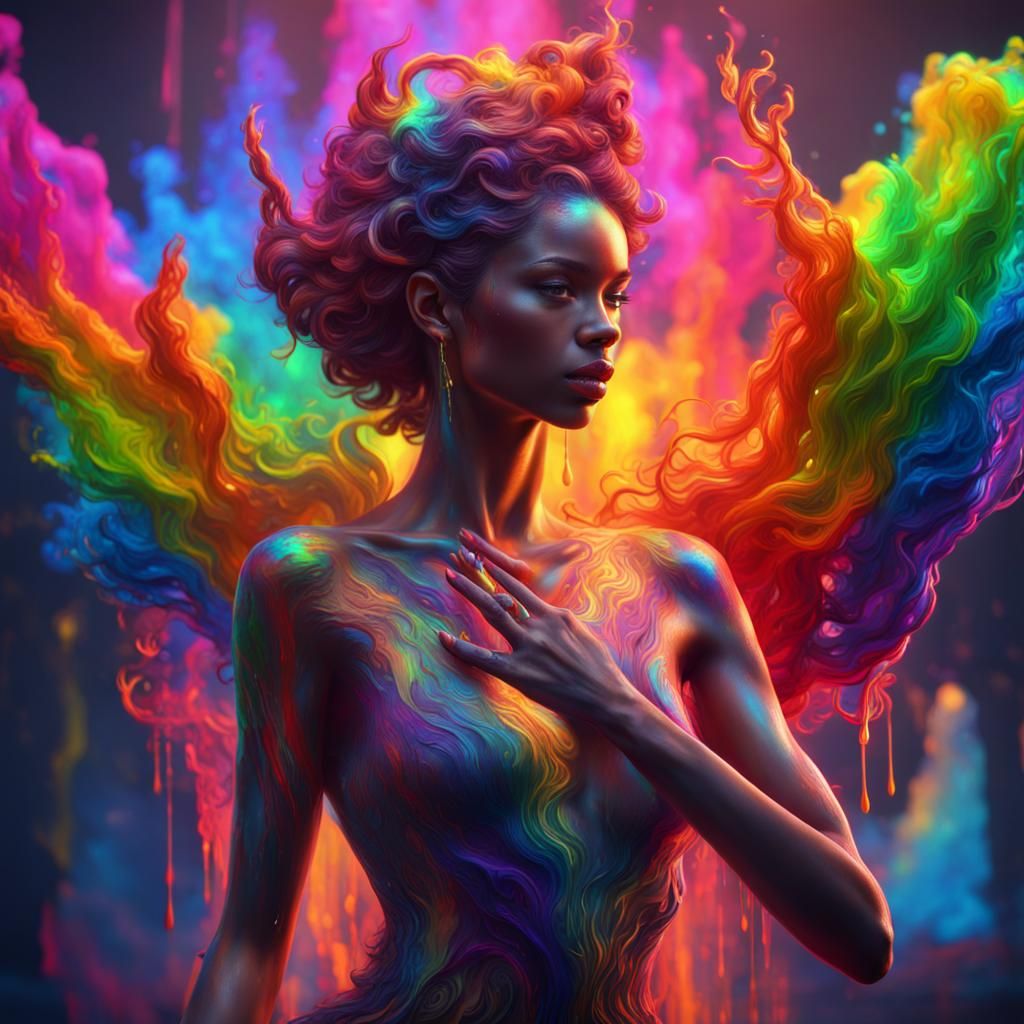 Muses Finger Painting with Neon Rainbow Colors