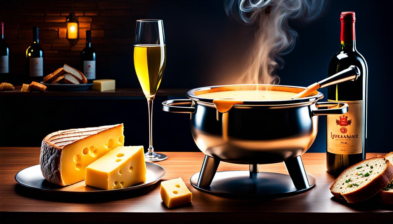 Hyperdetailed Cheese Fondue in Swiss Restaurant