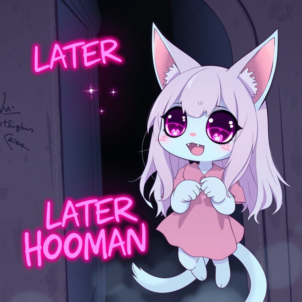 Spooky Anime Catgirl Ghost in Synthwave Style