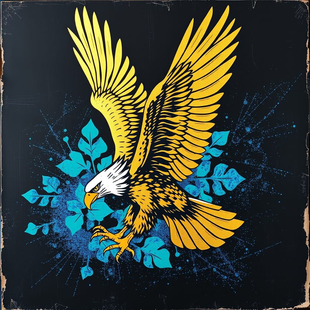 Golden Eagle Ascends in Vibrant Street Art Style