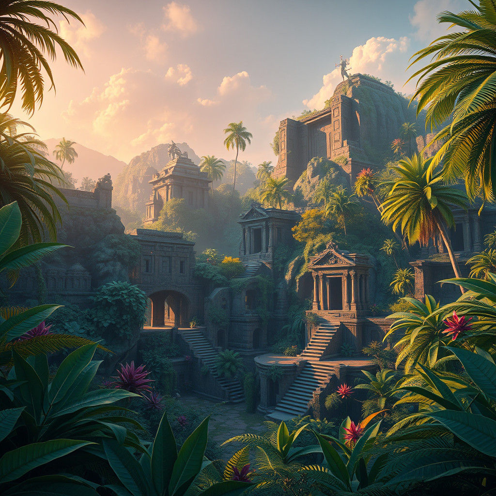 Lush Jungle Ruins with Mystical Artifacts