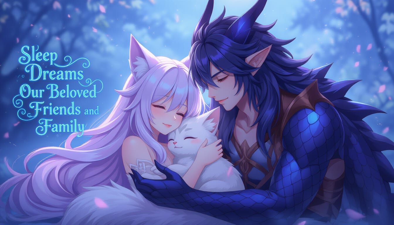 Anime Kitsune and Dragon in Tender Sleep
