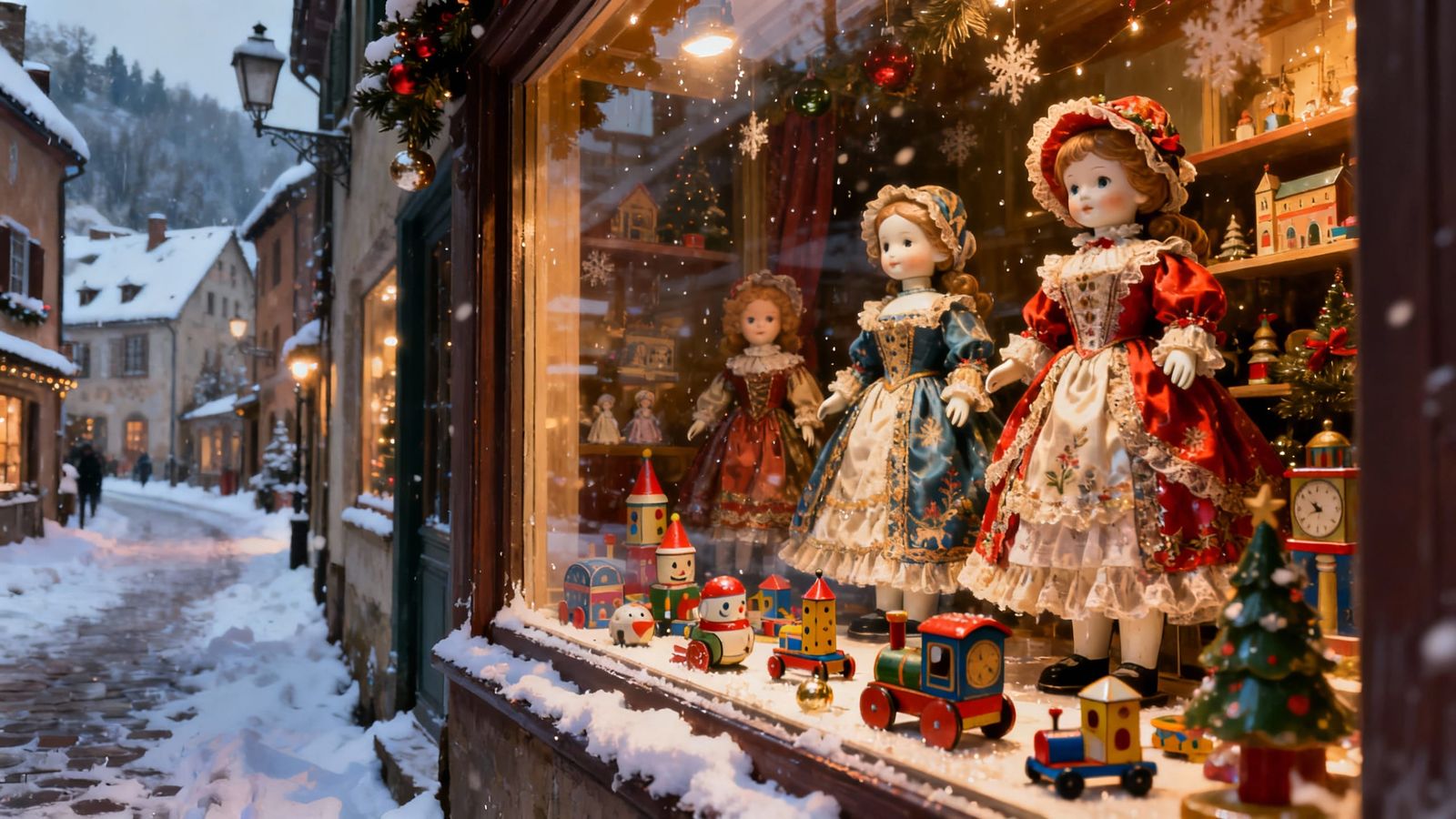 Snowy Village Christmas Shop Window Display