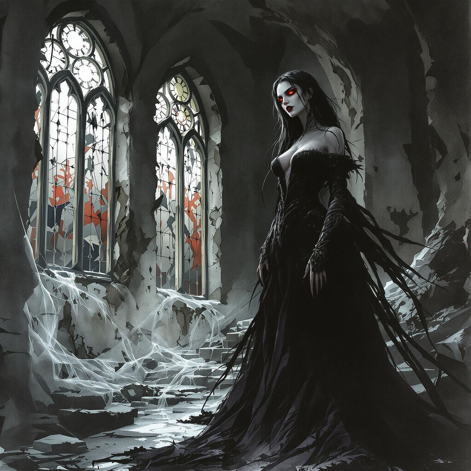 Gothic Vampire Goddess in Ruins by Dark Noir Art