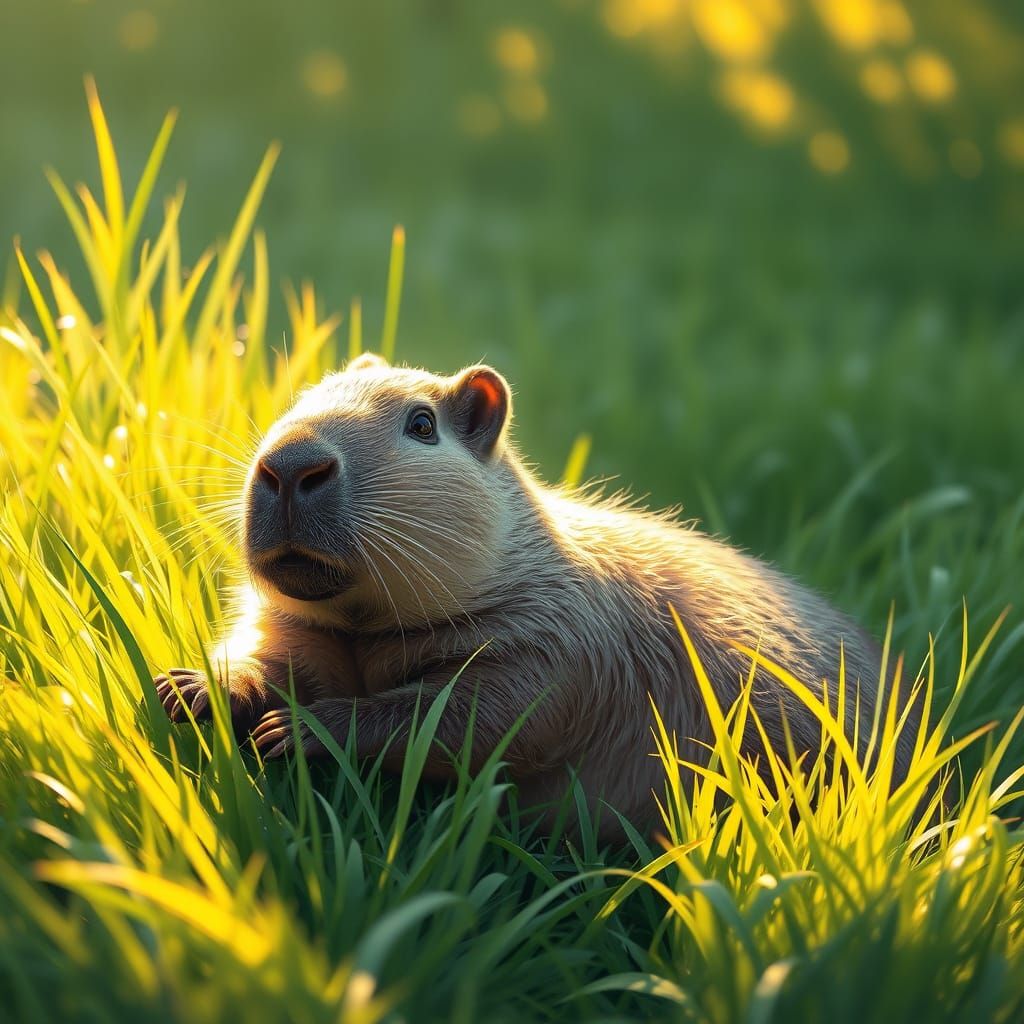 Serene Capybara in Golden Hour Sunlight