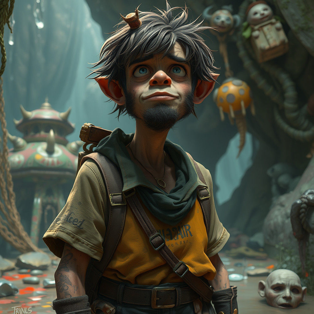 Bewildered Adventurer in a Detailed Fantasy Landscape