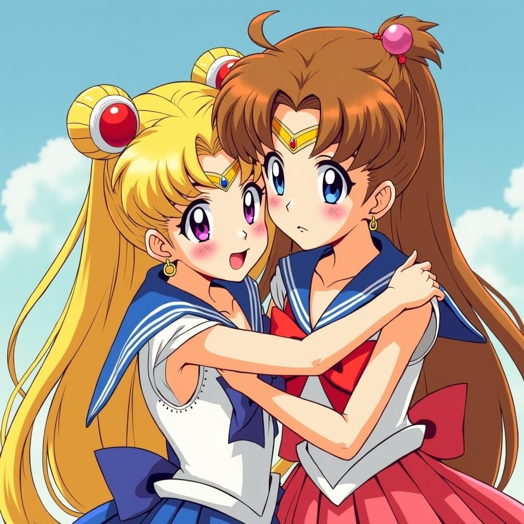 Usagi and Shingo Tsukino: Vibrant 90s Anime Embrace