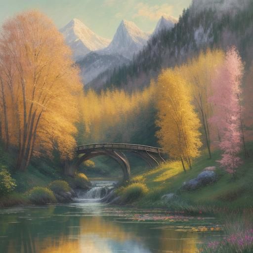 Mountain Stream in Impressionistic Style