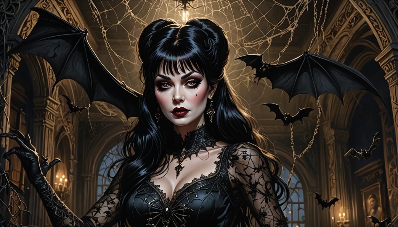 Gothic Pinup Art in Dark Eerie Style