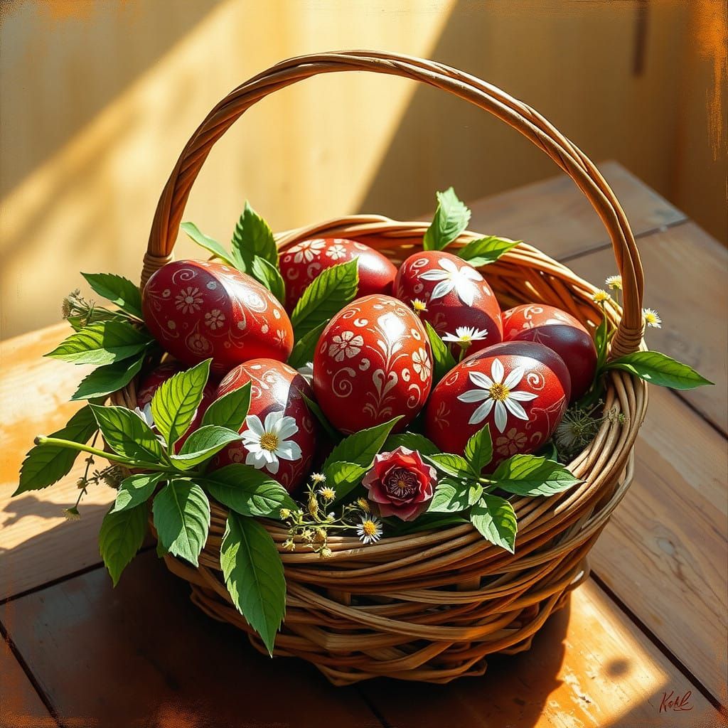 Traditional Slavic Easter Basket with Pisanki and Intricate ...