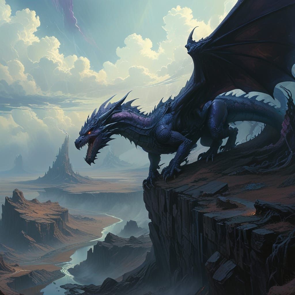 Dark Fantasy Dragon Unleashes Fury Across Barren Wasteland