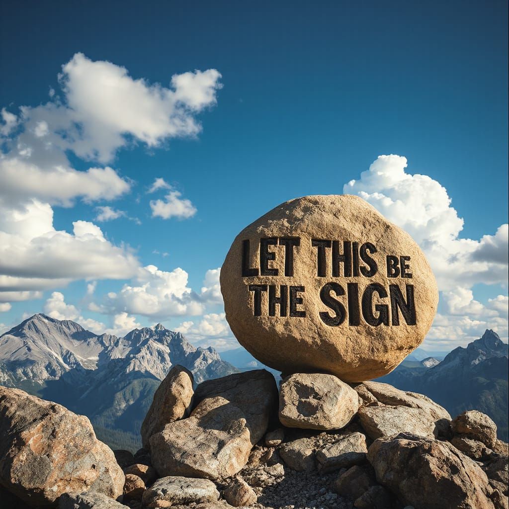 Majestic Mountain Landscape with Carved Stone, Ethereal Ligh...