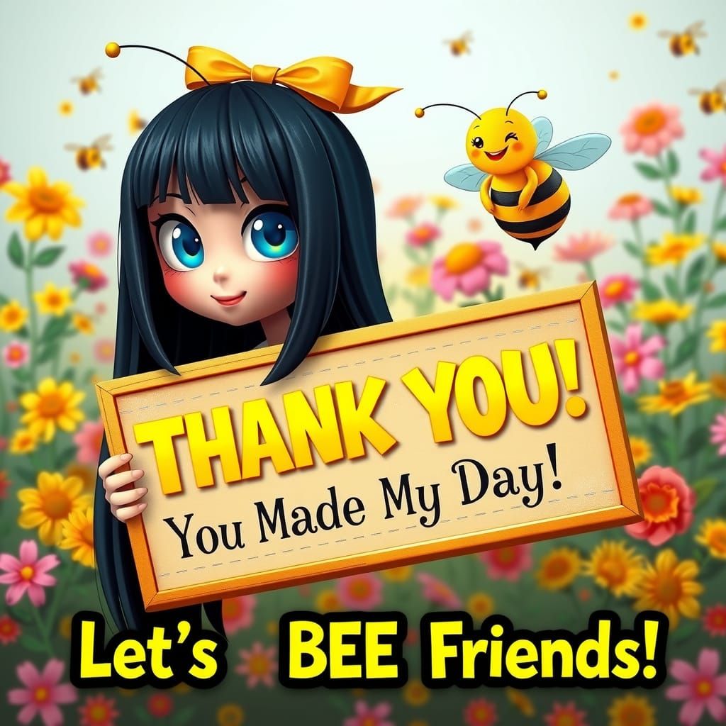 Whimsical 3D Bumblebee Girl with Heartfelt Expression