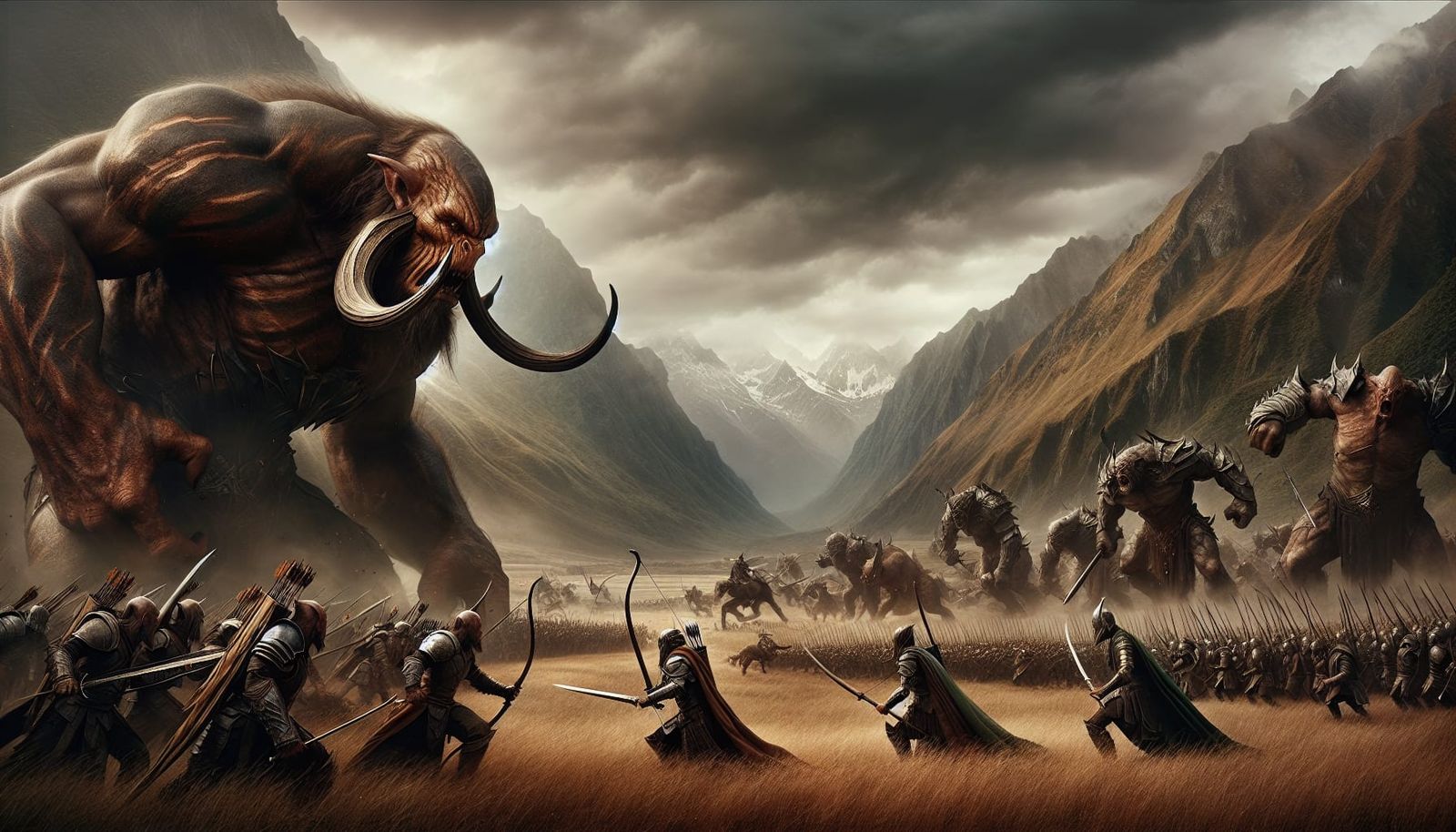 Epic Battle Scene: Warriors Clash in High Fantasy